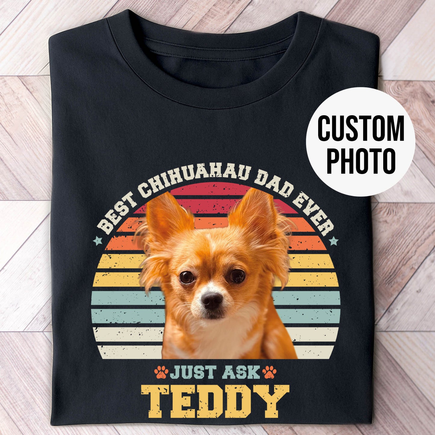 Chihuahua Dad Photo Name Retro Shirt