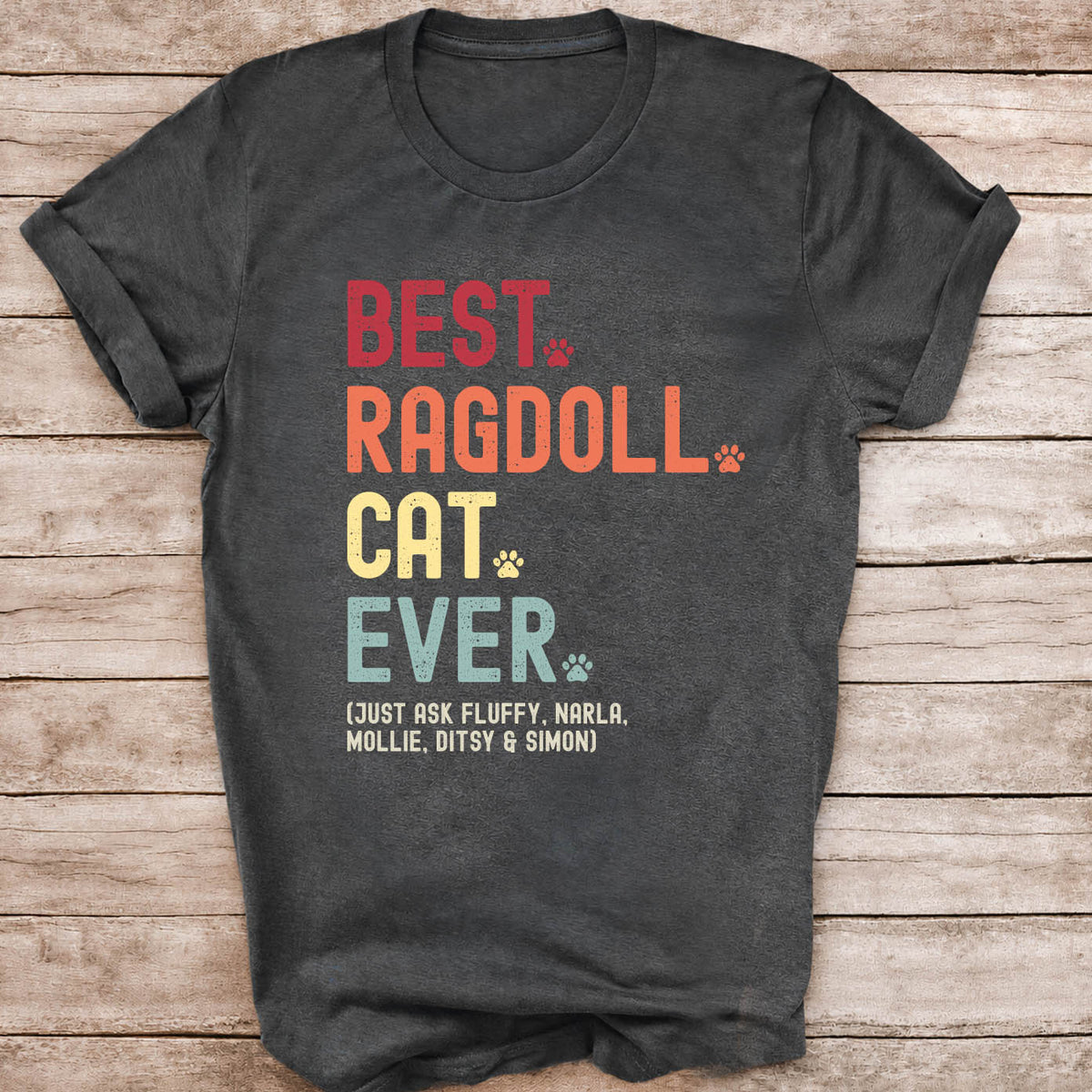 Best cat dad ever custom cat name t-shirt. Retro style text.