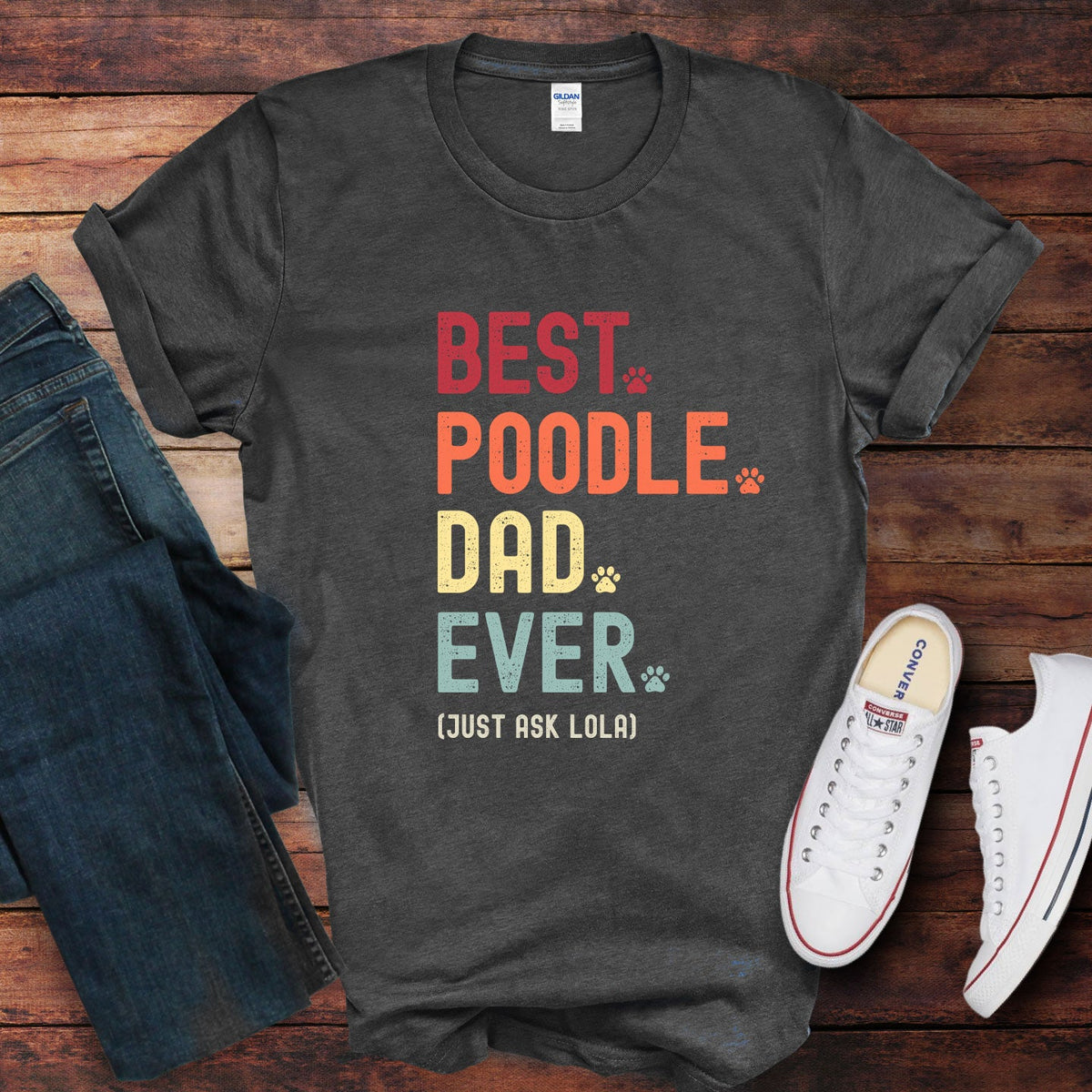 Poodle Dad Custom Retro T-shirt - Hi Doggi