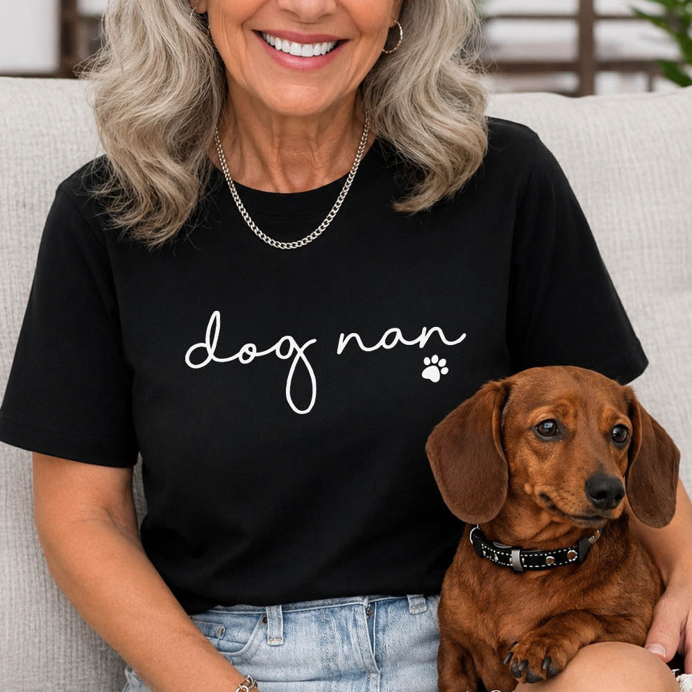 dog nan black t-shirt with paw print icon