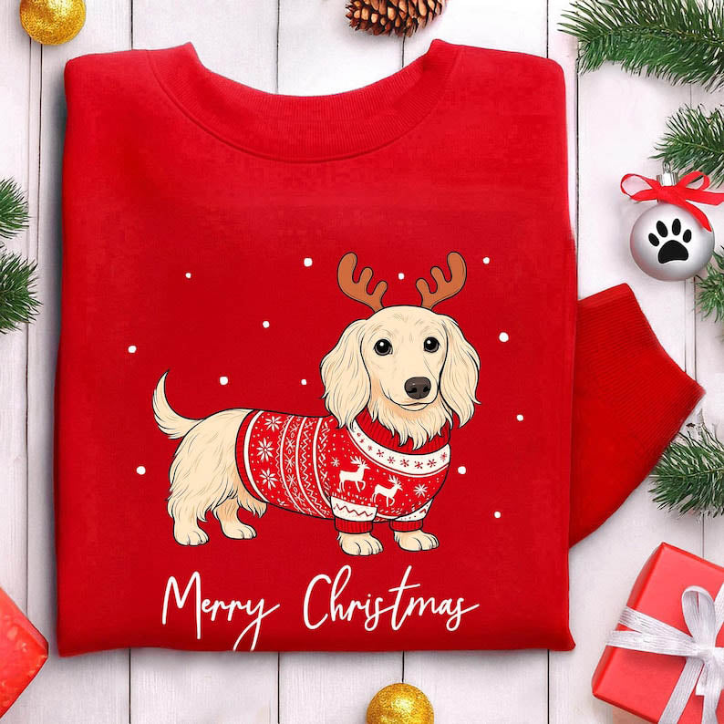 English Cream Dachshund Christmas Sweatshirt
