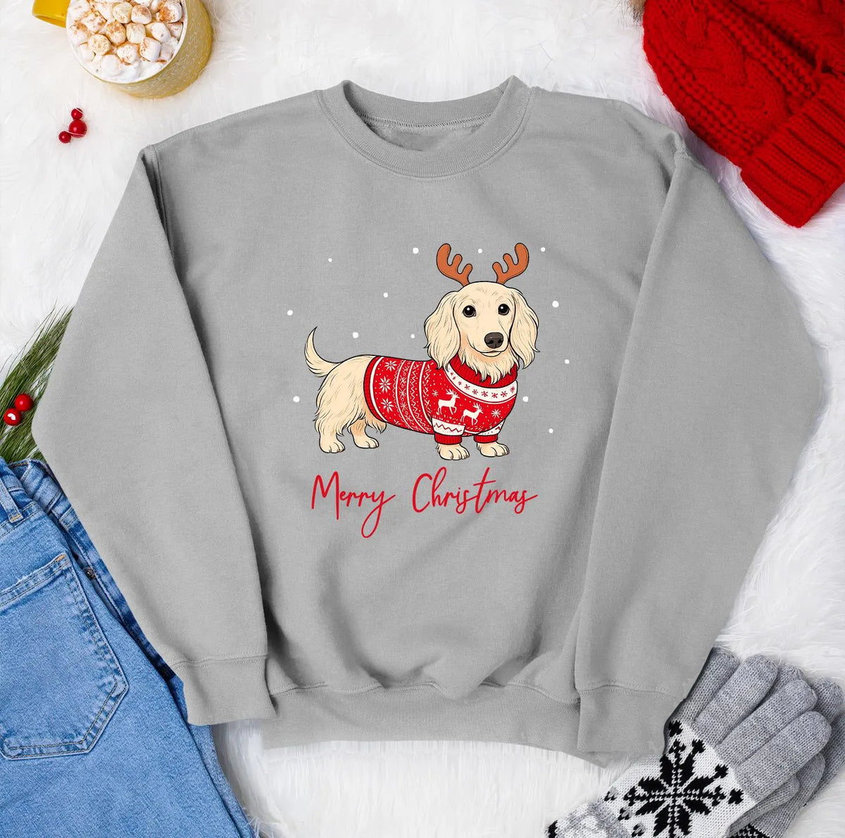 English Cream Dachshund Christmas Sweatshirt