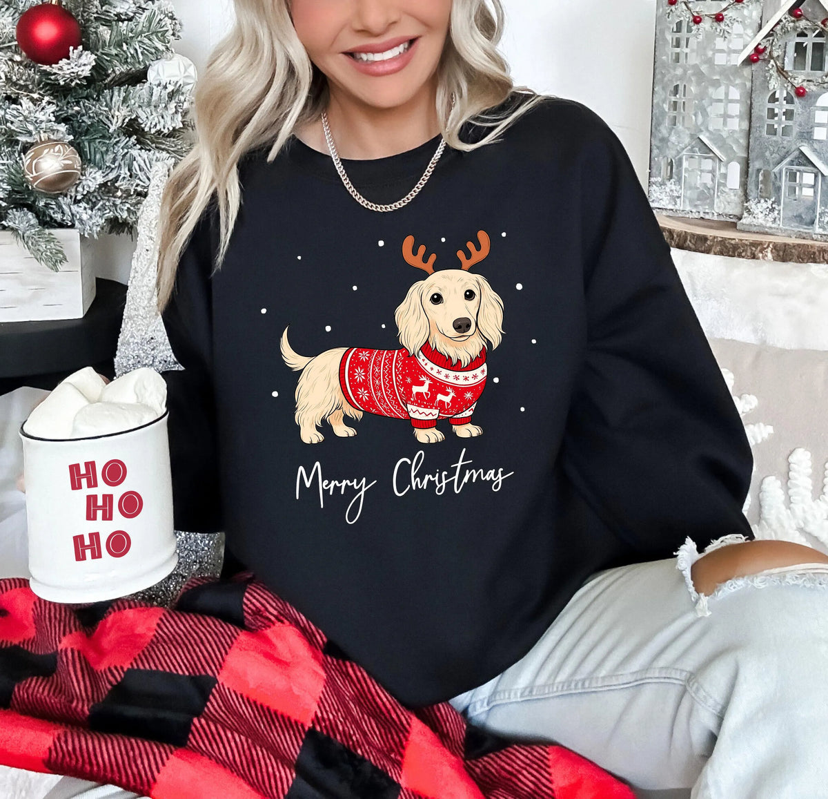 English Cream Dachshund Christmas Sweatshirt