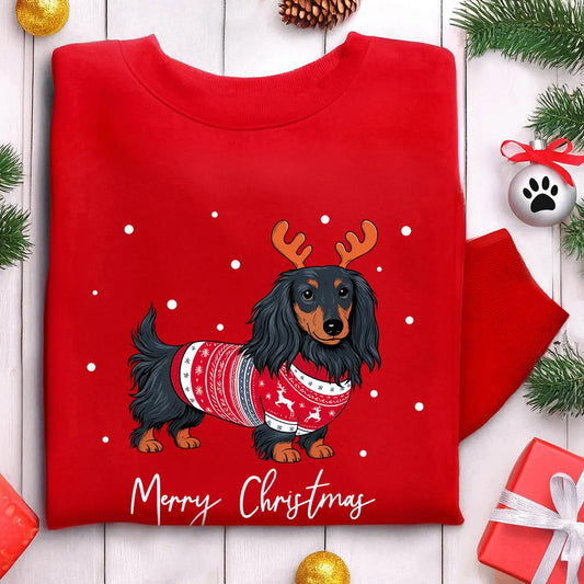 Long Haired Dachshund Christmas Sweatshirt