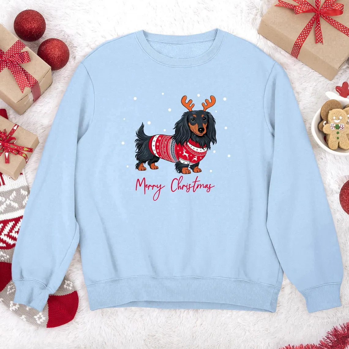 Long Haired Dachshund Christmas Sweatshirt