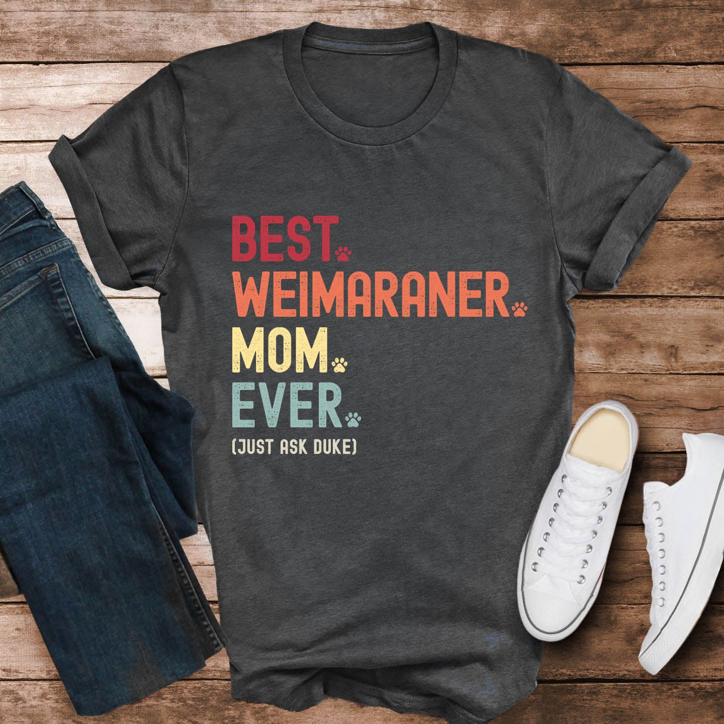 Weimaraner mom t shirt with custom dog name/s