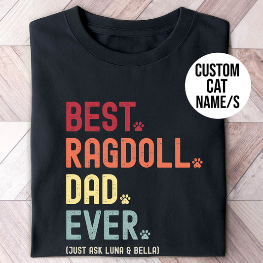 Best ragdoll cat dad shirt with personalised cat names
