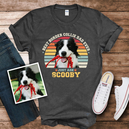 Border Collie Dad Photo Name Retro Shirt - Hi Doggi