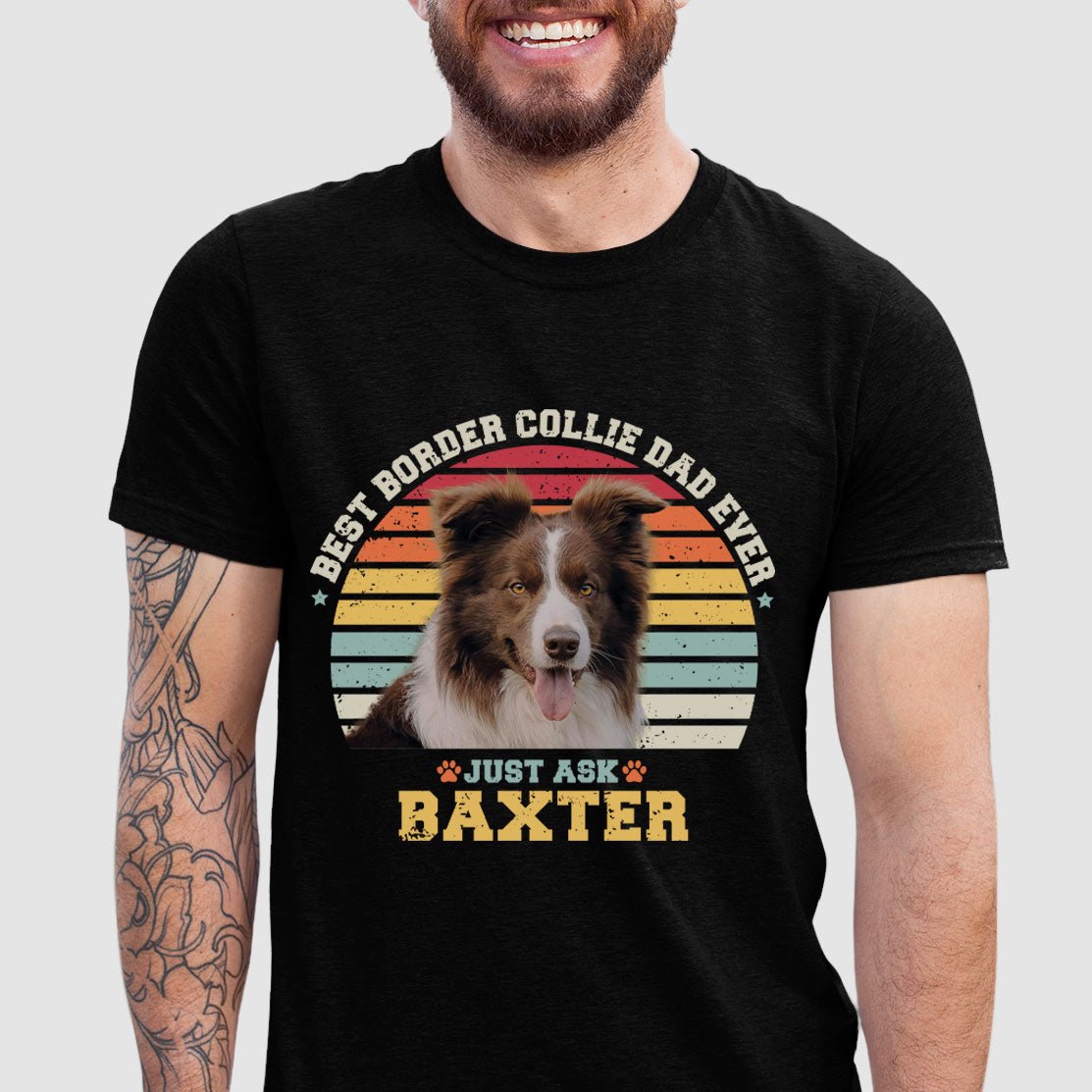Border Collie Dad Photo Name Retro Shirt - Hi Doggi