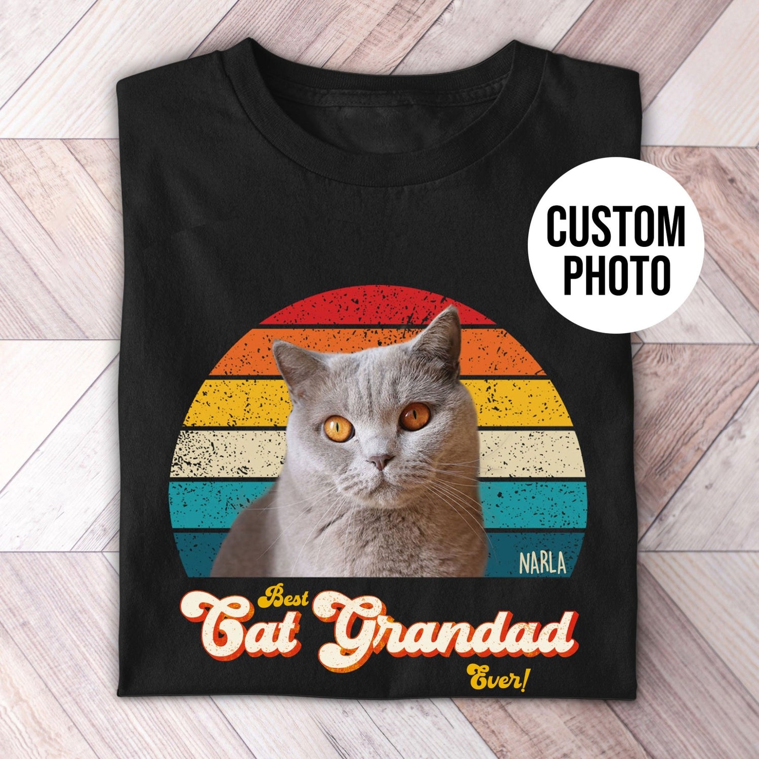 Cat Grandad Photo Retro Shirt - Hi Doggi