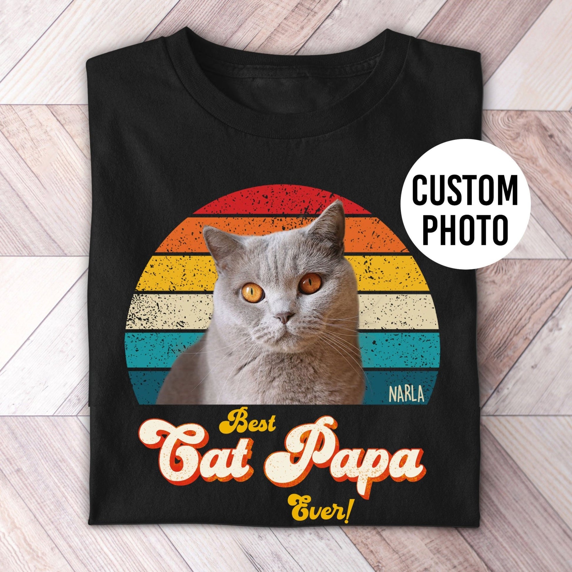 Cat Papa Photo Retro Shirt - Hi Doggi