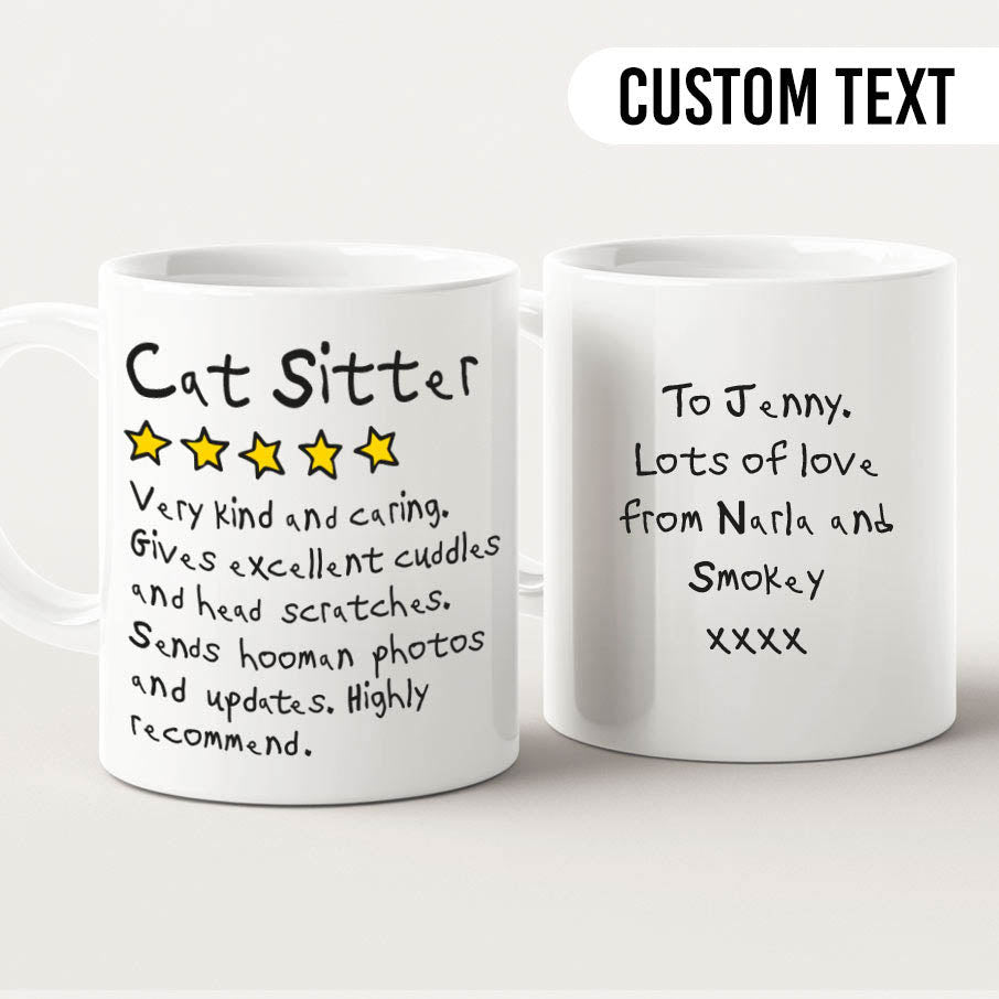 cat sitter funny review coffee mug