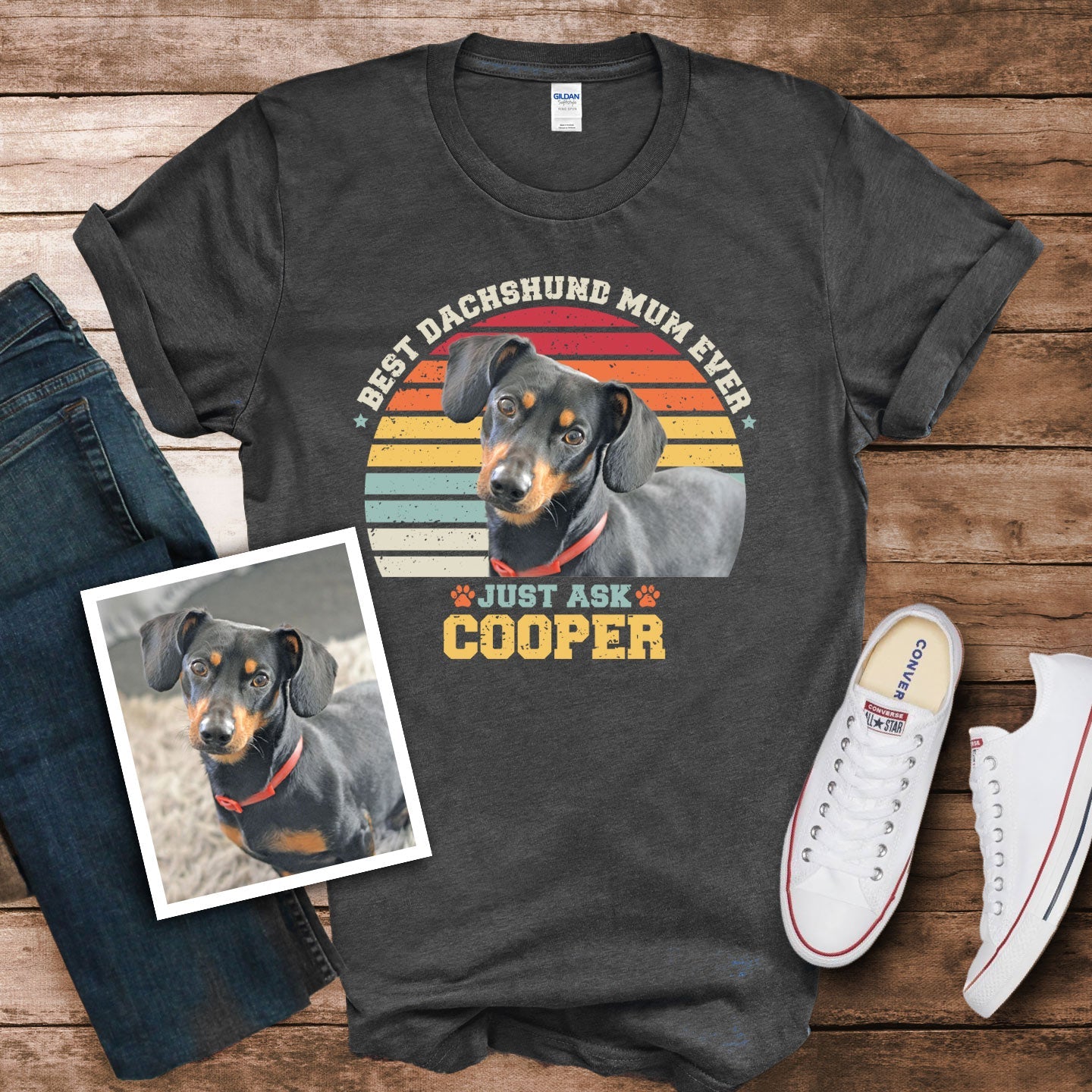 Dachshund Mum Photo Retro Shirt - Hi Doggi