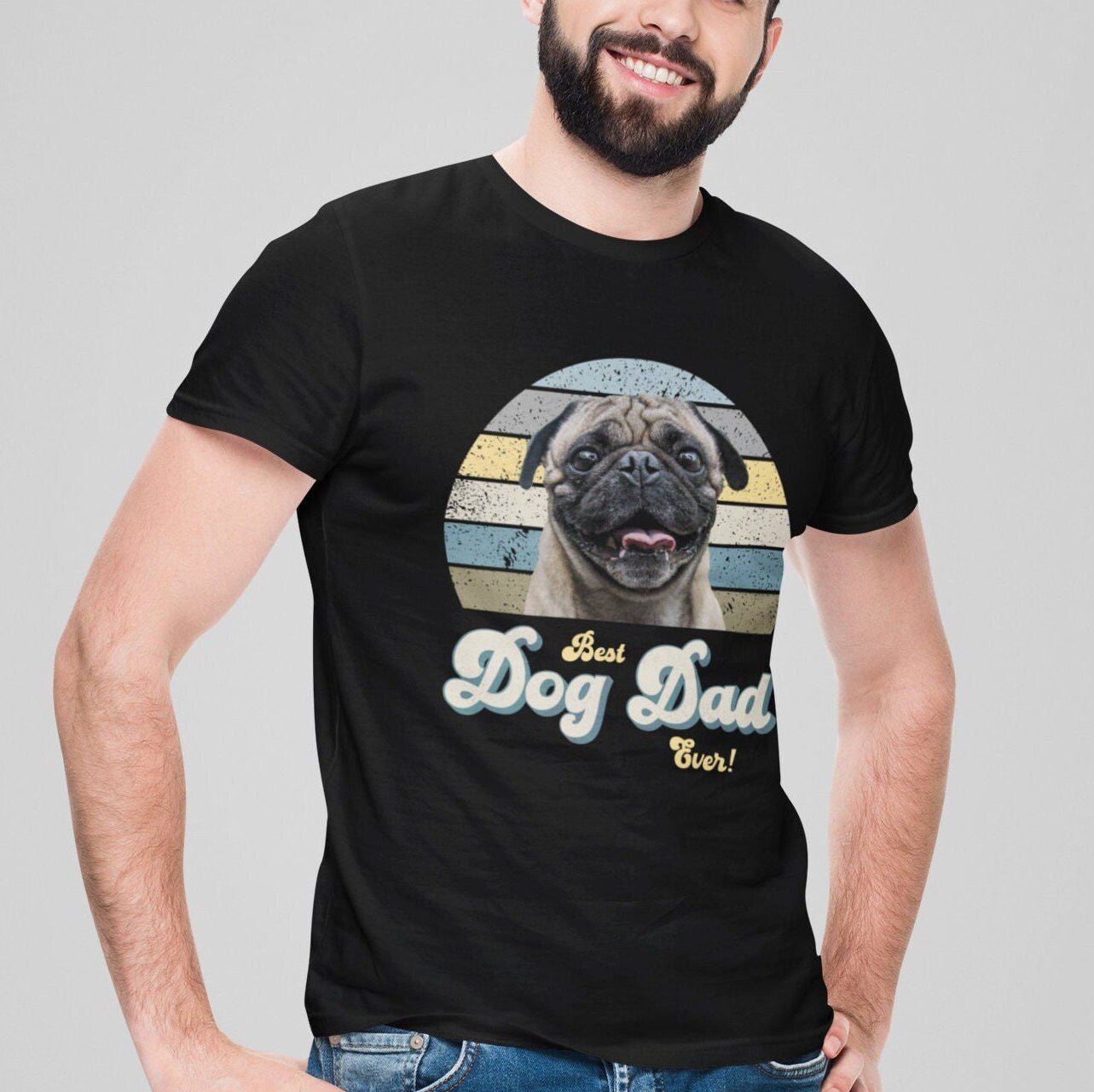 Dog Dad Photo Blue Retro Shirt - Hi Doggi