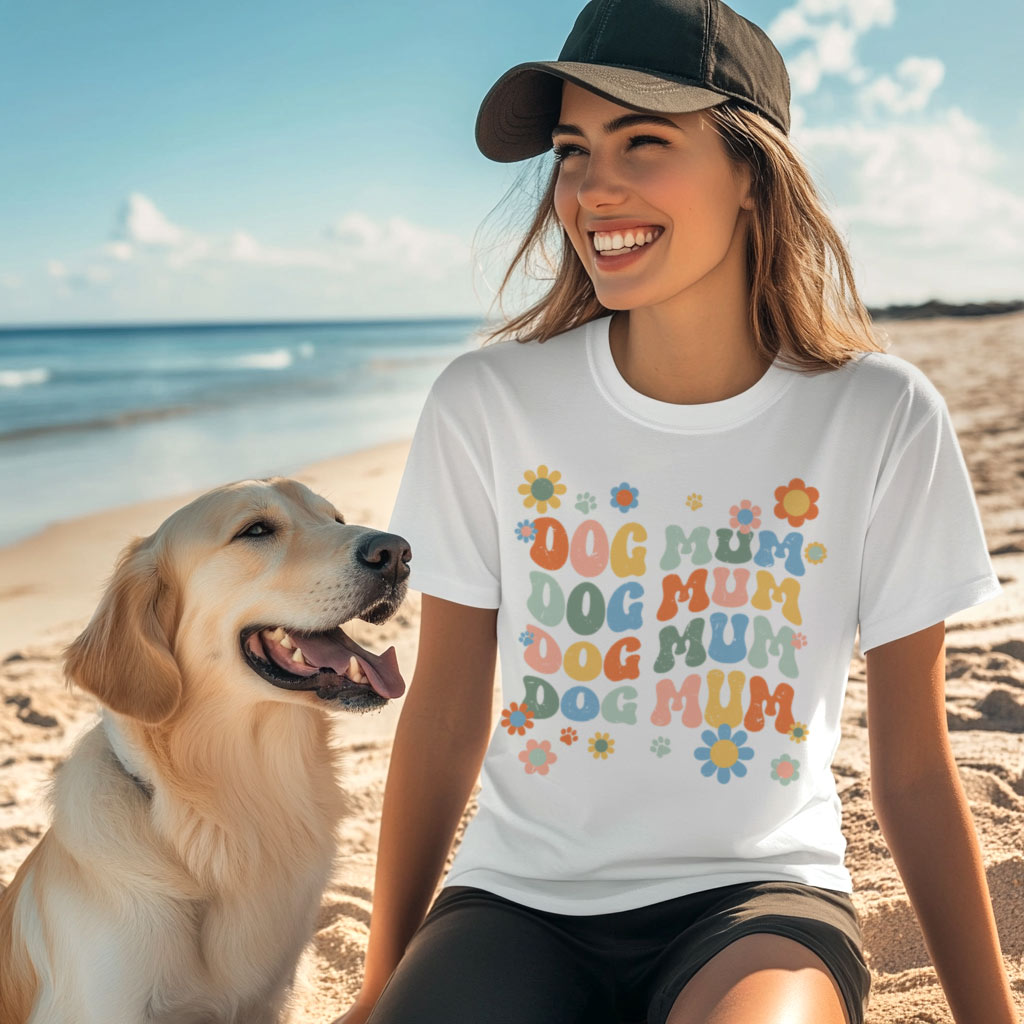 Dog mum groovy text shirt