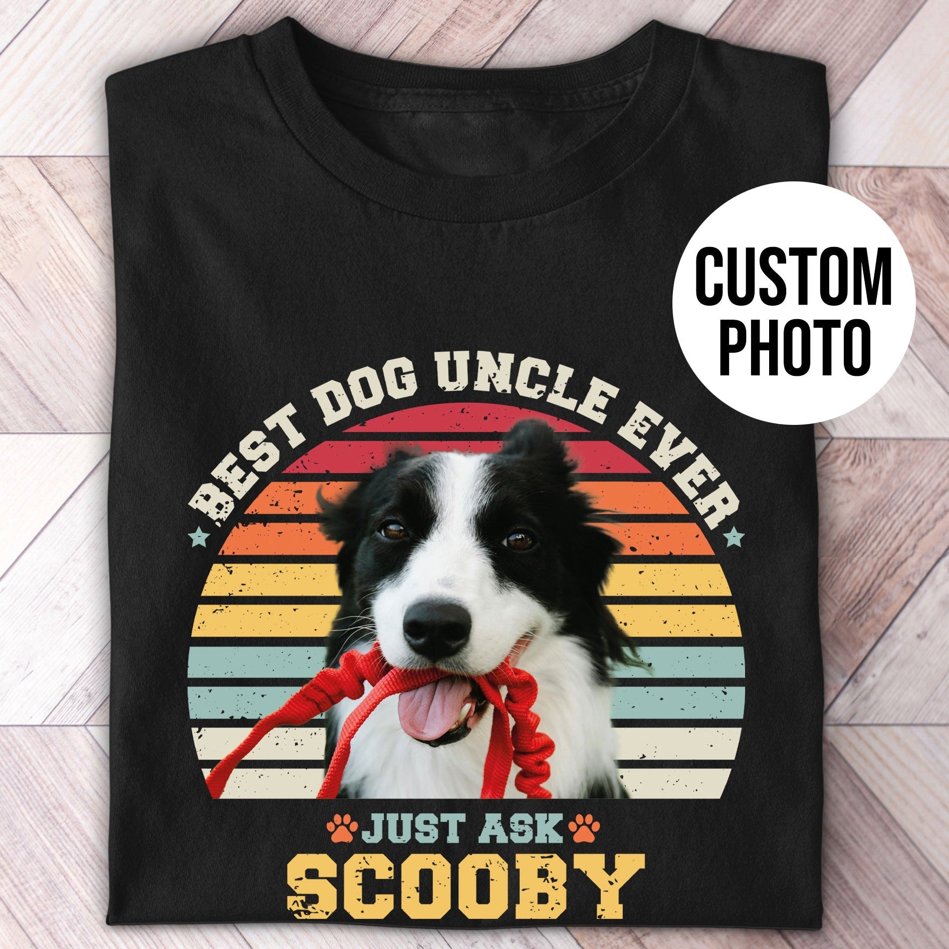 Dog Uncle Photo Name Retro Shirt - Hi Doggi