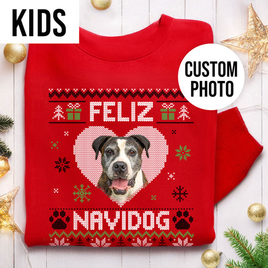 KIDS Feliz Navidog Custom Photo Sweatshirt