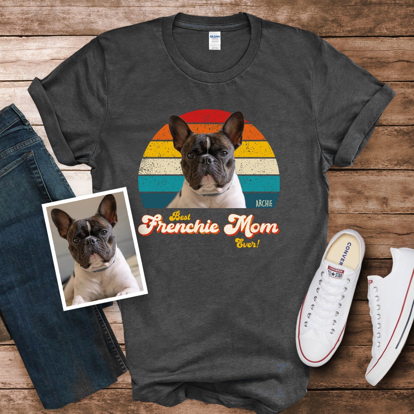 Frenchie Mom Photo Retro Shirt - Hi Doggi