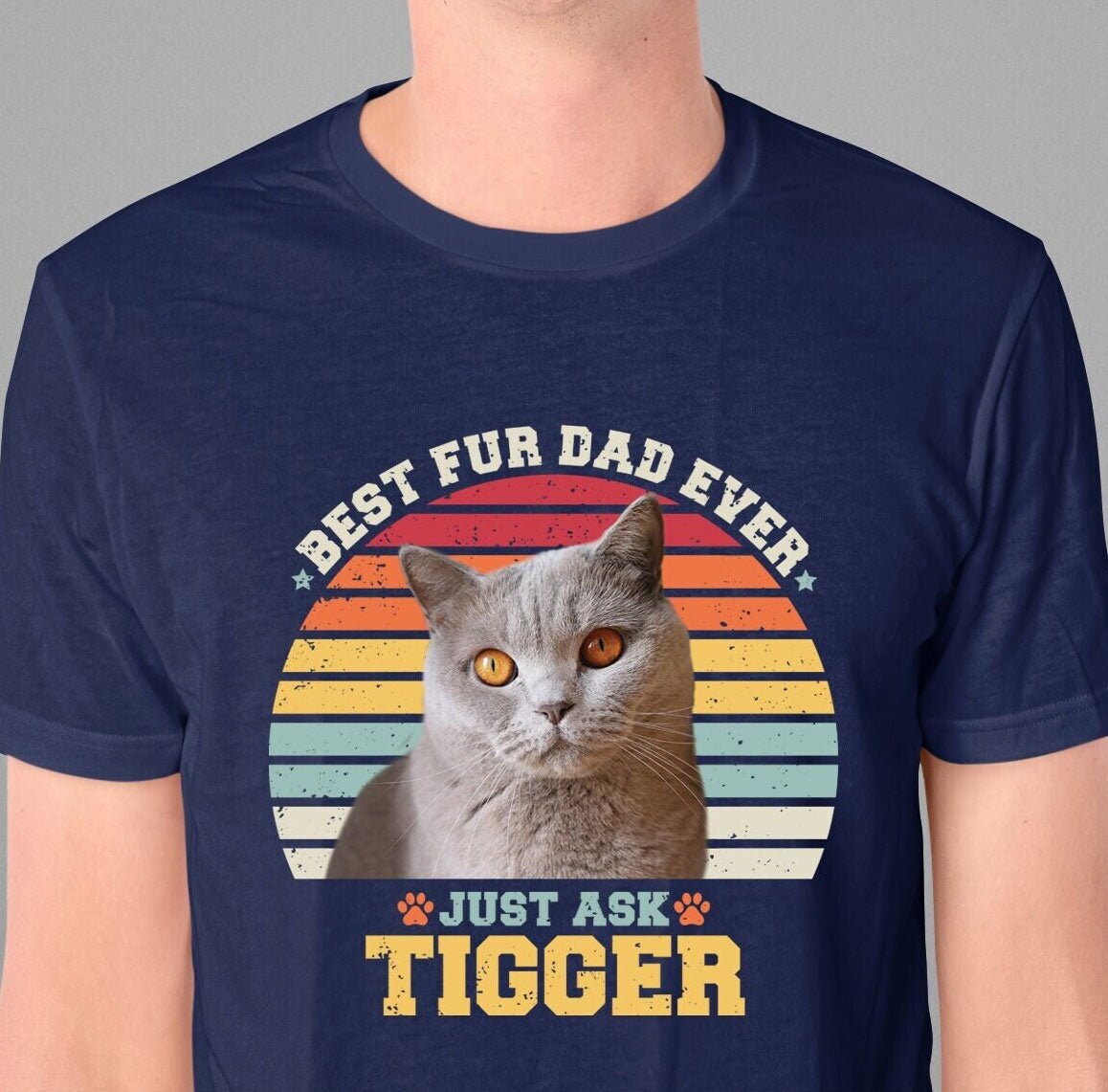 Fur Dad Photo Name Retro Shirt - Hi Doggi