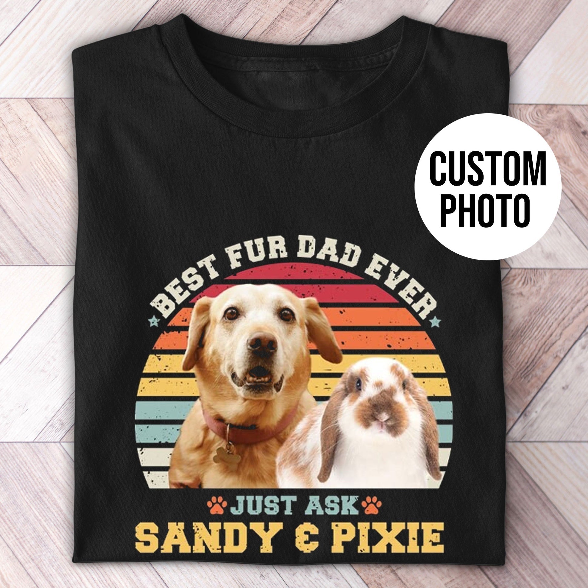 Fur Dad Photo Name Retro Shirt - Hi Doggi