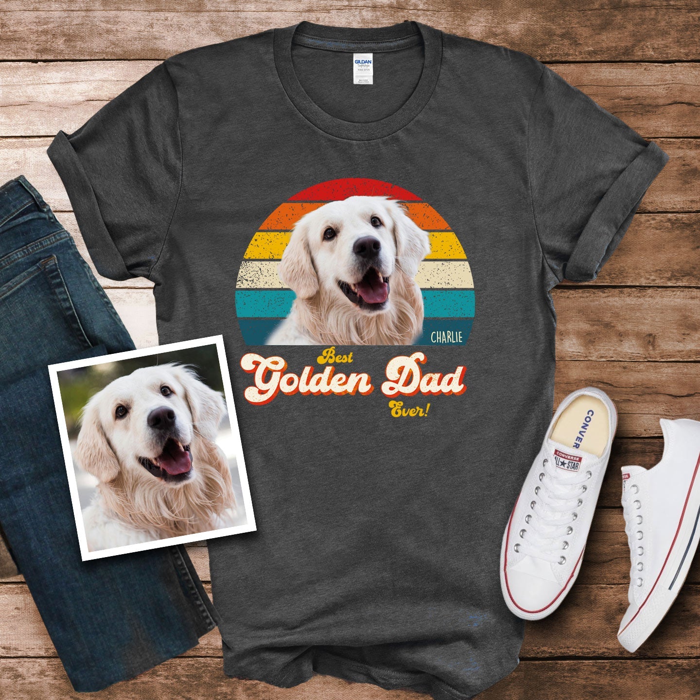 Golden Dad Photo Retro Shirt - Hi Doggi