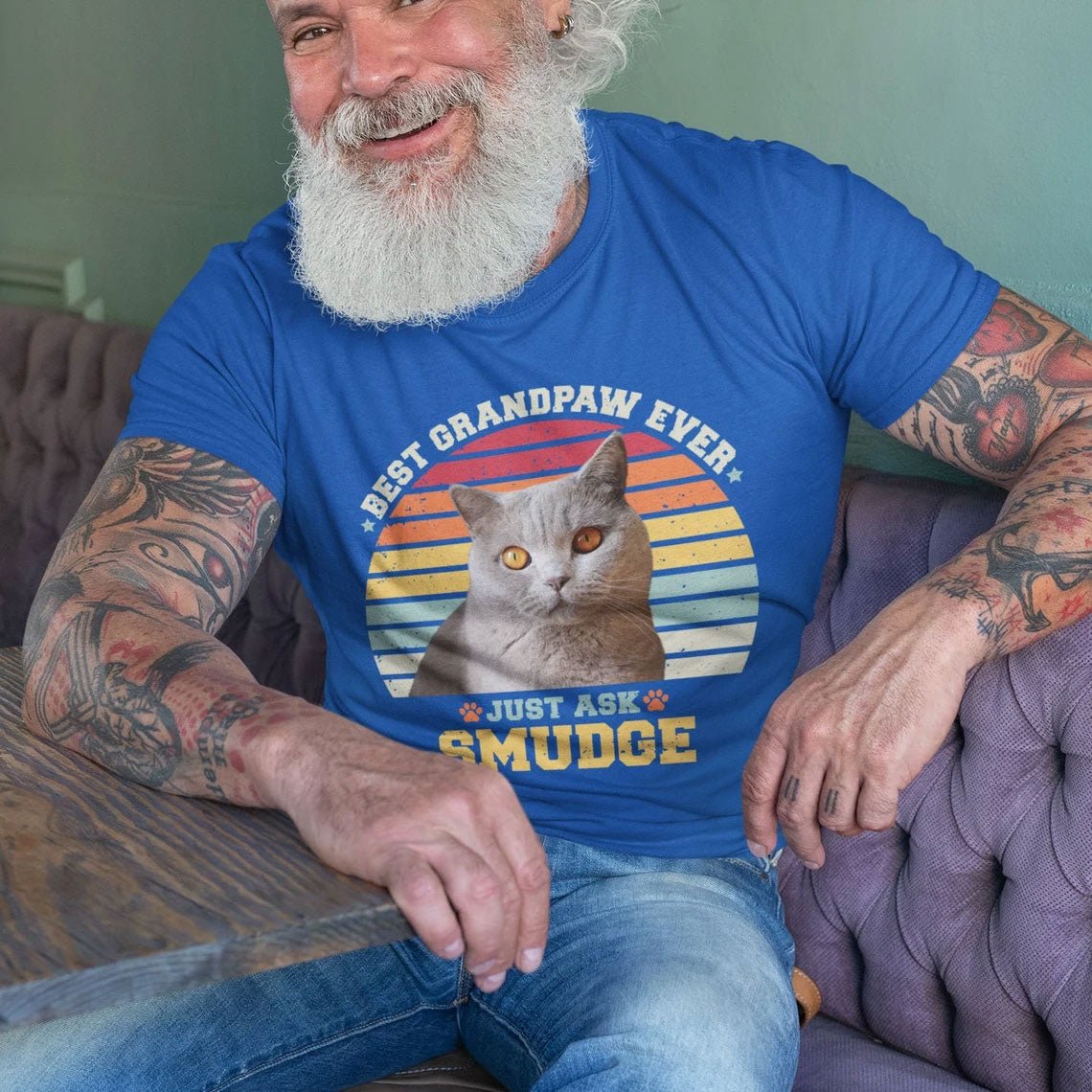 Grandpaw Photo Name Retro Shirt - Hi Doggi