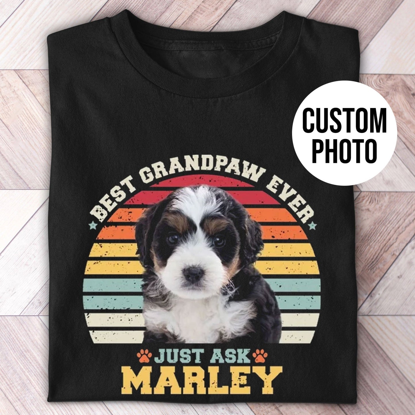Grandpaw Photo Name Retro Shirt - Hi Doggi