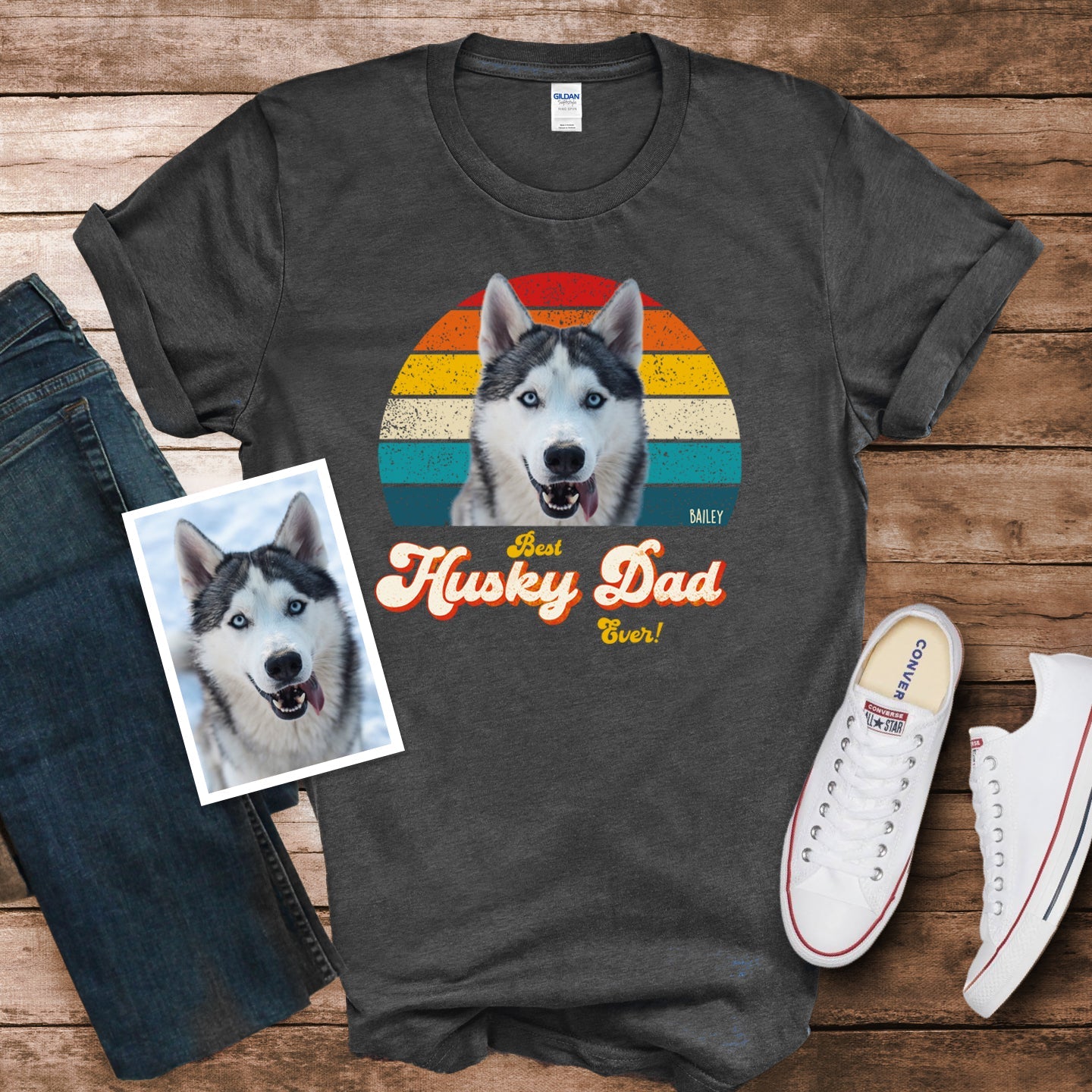Husky Dad Photo Retro Shirt - Hi Doggi