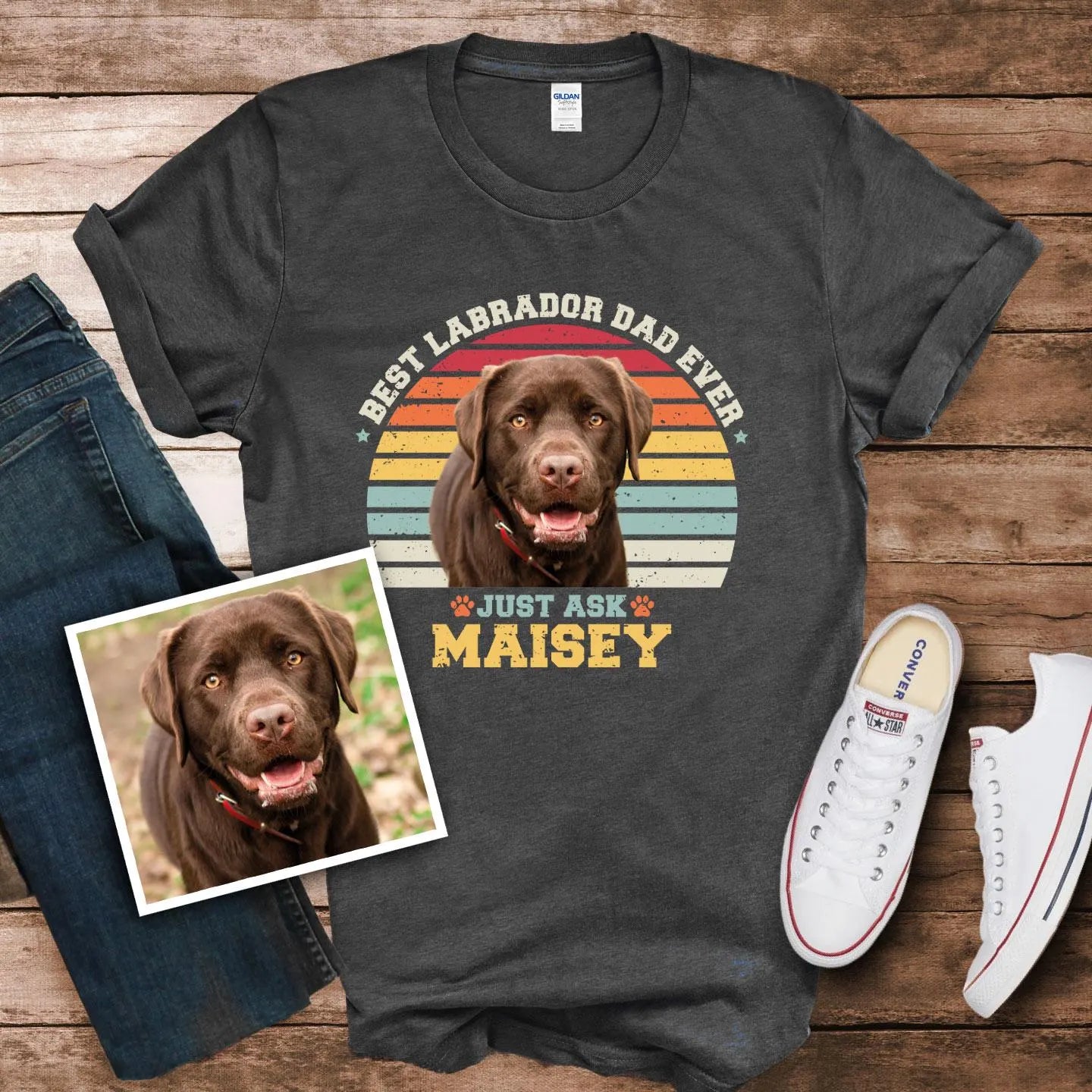 Labrador Dad Photo Name Retro Shirt