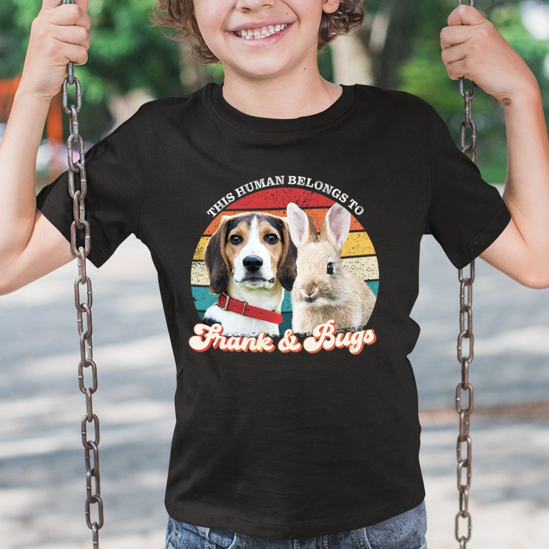 KIDS This Human Belongs To Photo Retro Shirt - Hi Doggi