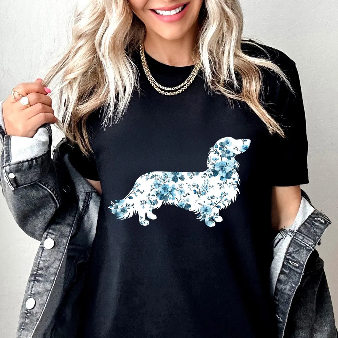 Long Haired Dachshund Floral Shirt