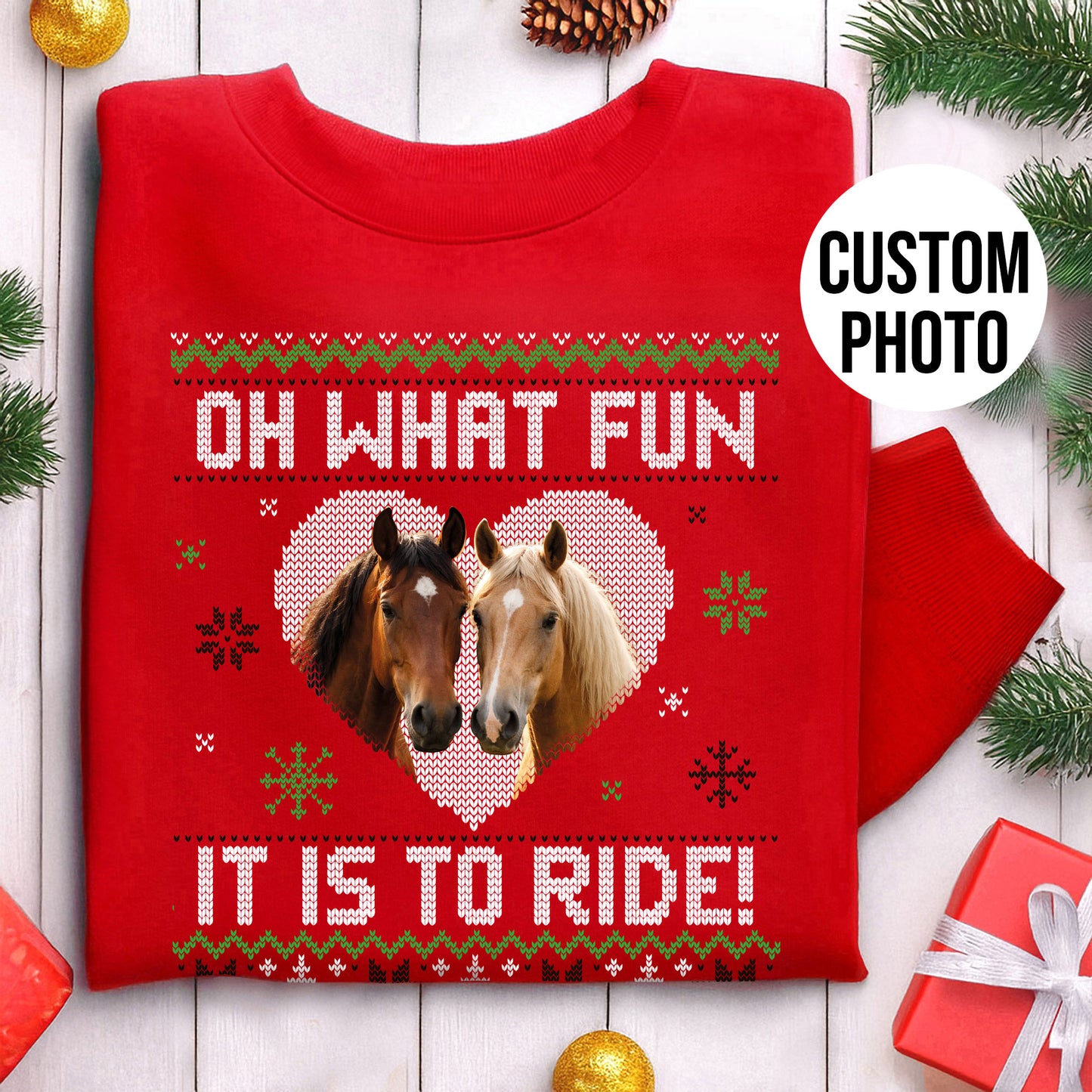 Oh What Fun Horse Christmas Custom Photo Sweatshirt