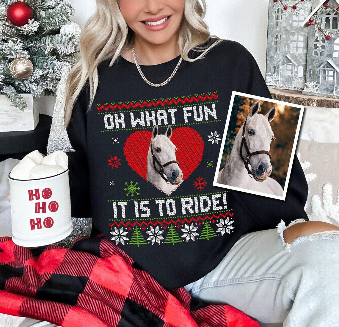 Oh What Fun Horse Christmas Custom Photo Sweatshirt