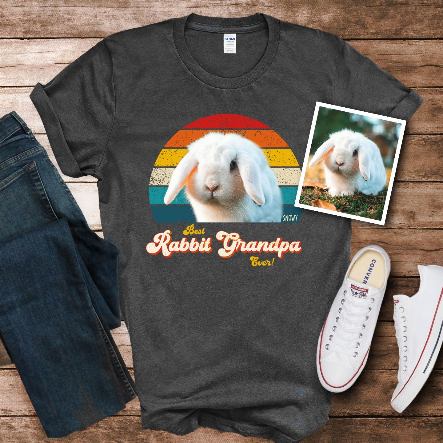 Rabbit Grandad / Grandpa Photo Retro Shirt - Hi Doggi