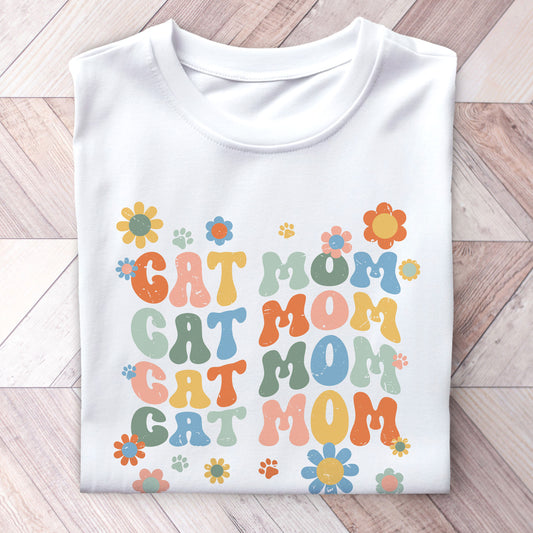 Cat Mom Groovy Text Shirt