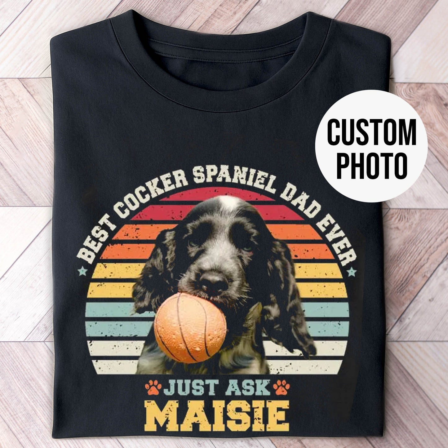 Cocker Spaniel Dad Photo Name Retro Shirt