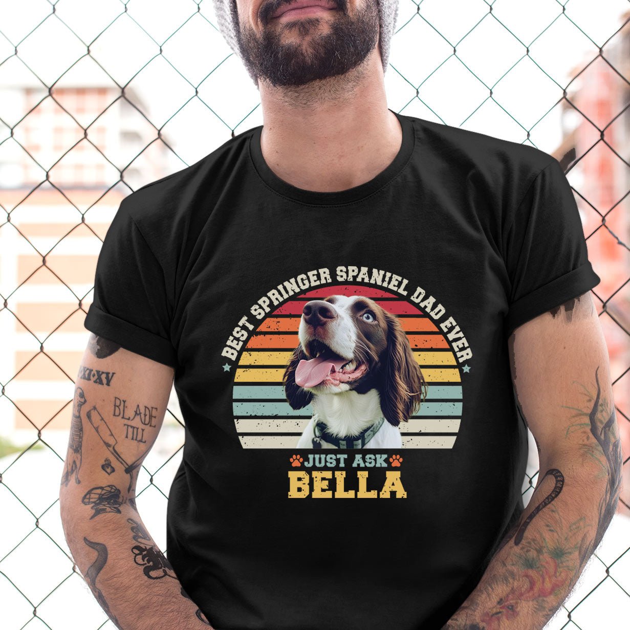 Springer Spaniel Dad Photo Name Retro Shirt - Hi Doggi