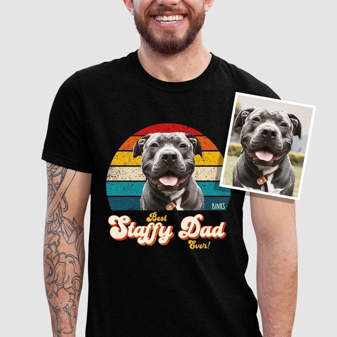 Staffy Dad Photo Retro Shirt - Hi Doggi