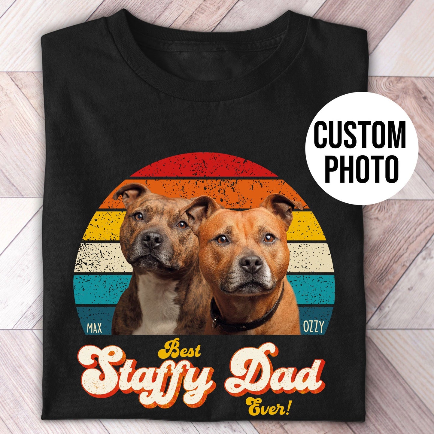 Staffy Dad Photo Retro Shirt - Hi Doggi