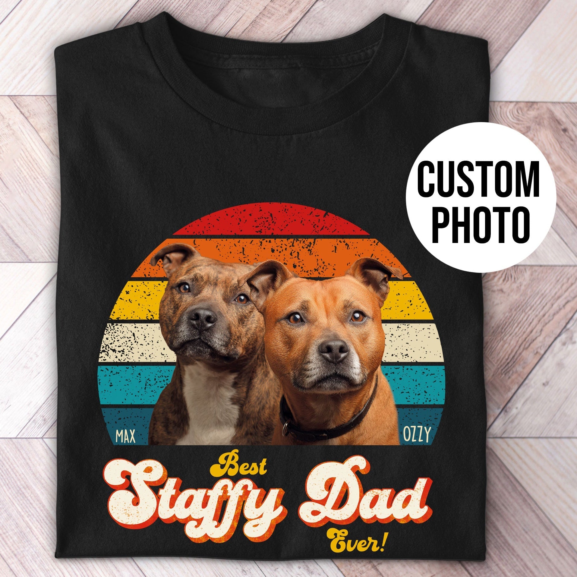 Staffy Dad Photo Retro Shirt - Hi Doggi